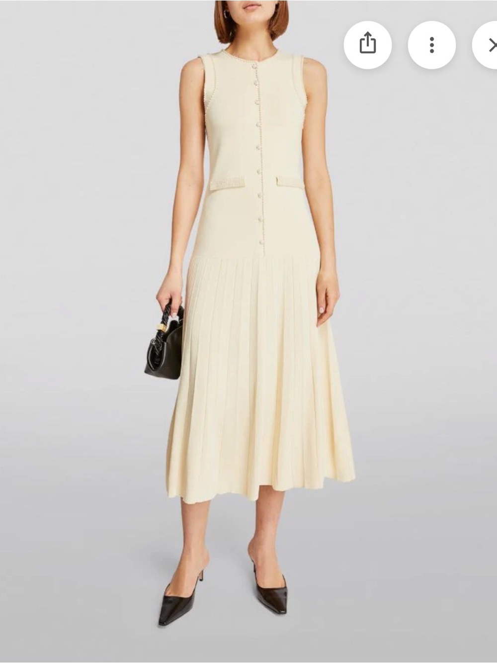 Sandro Pearl-Button Cream Pleated Dress